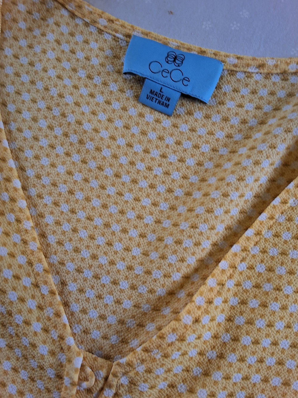 CeCe Yellow Polka Dot V-Neck Blouse